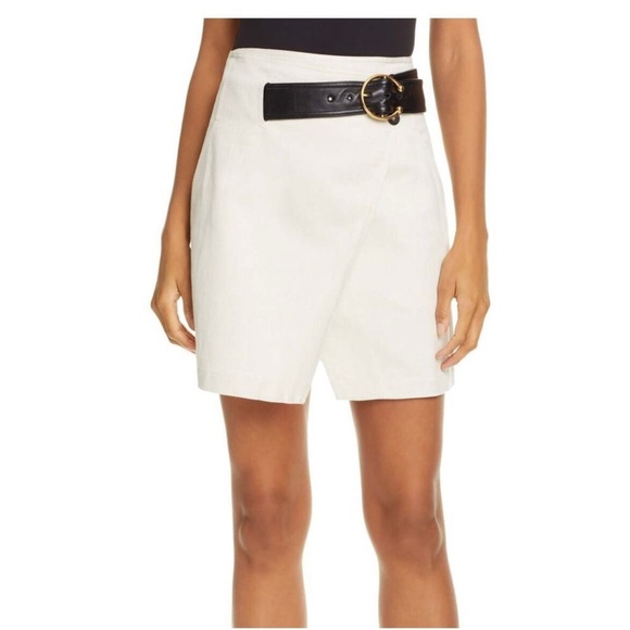 A.L.C. Cream Mini Skirt with Black Belt - Picture 2 of 3